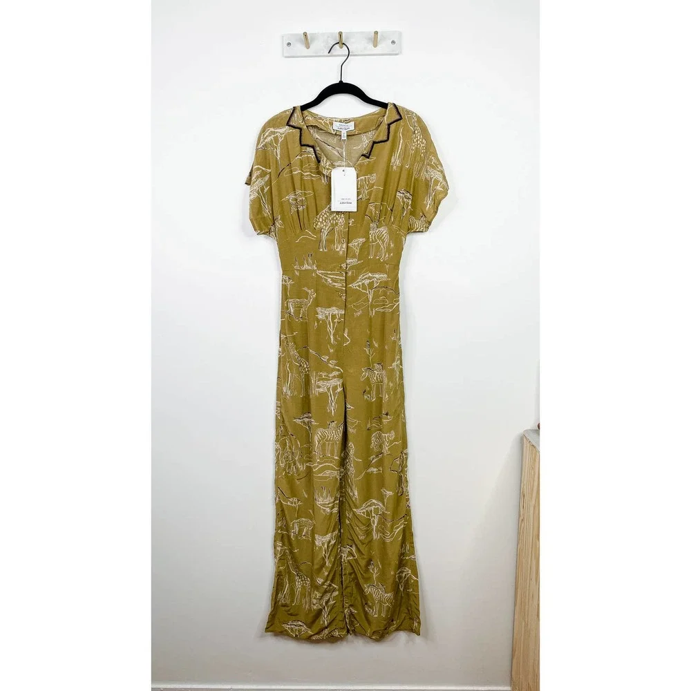 & OTHER STORIES safari print tan white jumpsuit size 0 - Picture 2 of 8